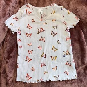 art class White Tee with Butterfly Print